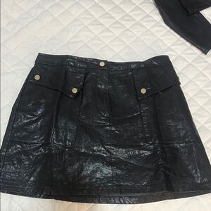 Zara Glossy Black Mini Skirt with Button Accents